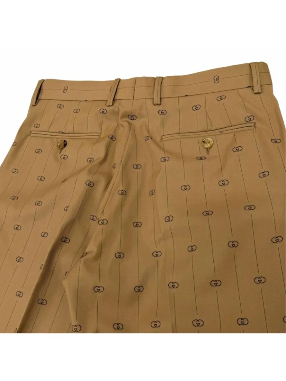 Gucci Wool 100% Interlocking G Striped Pants Trousers Beige